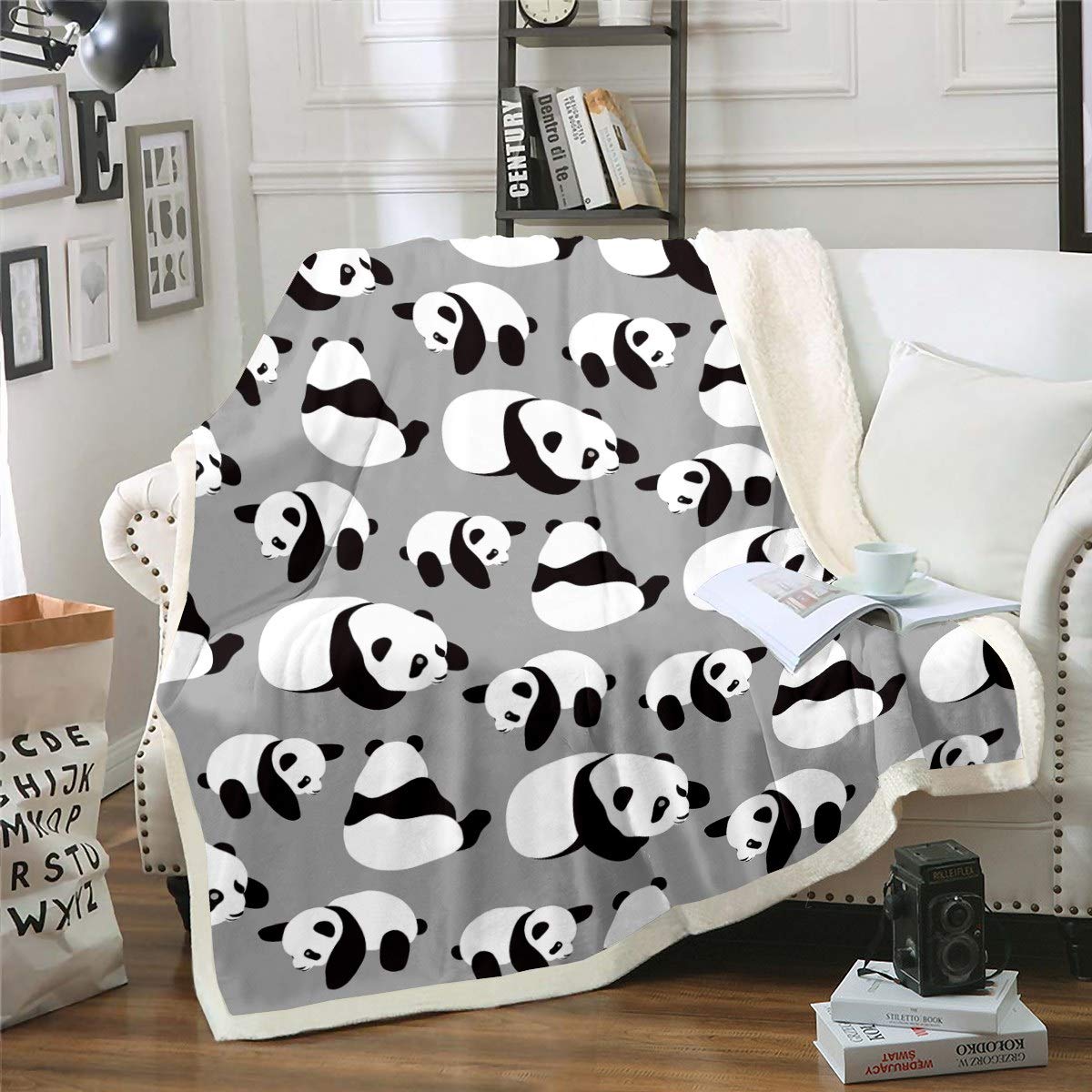 Loussiesd Boys Colour40 Kids Fleece Blankets Cartoon Panda Print Blanket Girls Lovely Animal Pattern Tapestries Wall Hanging Soft Breathable Hypoallergenic Throw Blanket,Room Decor Sherpa Blanket Baby 30"X40",Gray
