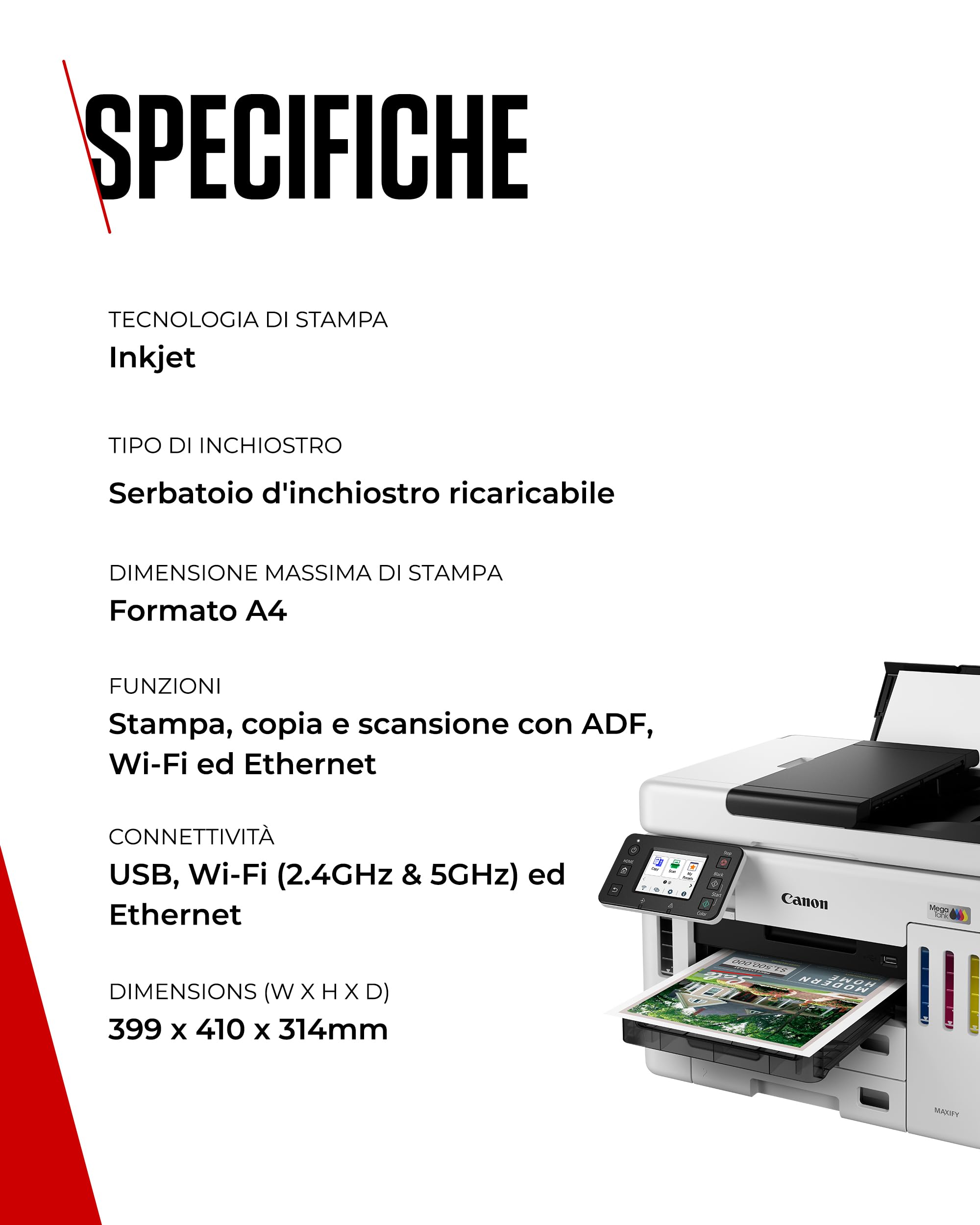 Canon MAXIFY GX7150 Stampante Multifunzione Ufficio Compatta con Scanner MegaTank Wireless Ethernet USB