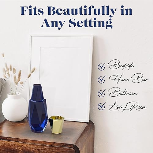 Miniatura 8 de American Atelier Juego de jarra de noche geométrica moderna de 37 onzas, 2 piezas de jarra de agua de vidrio con tapa de taza, vasos angulares