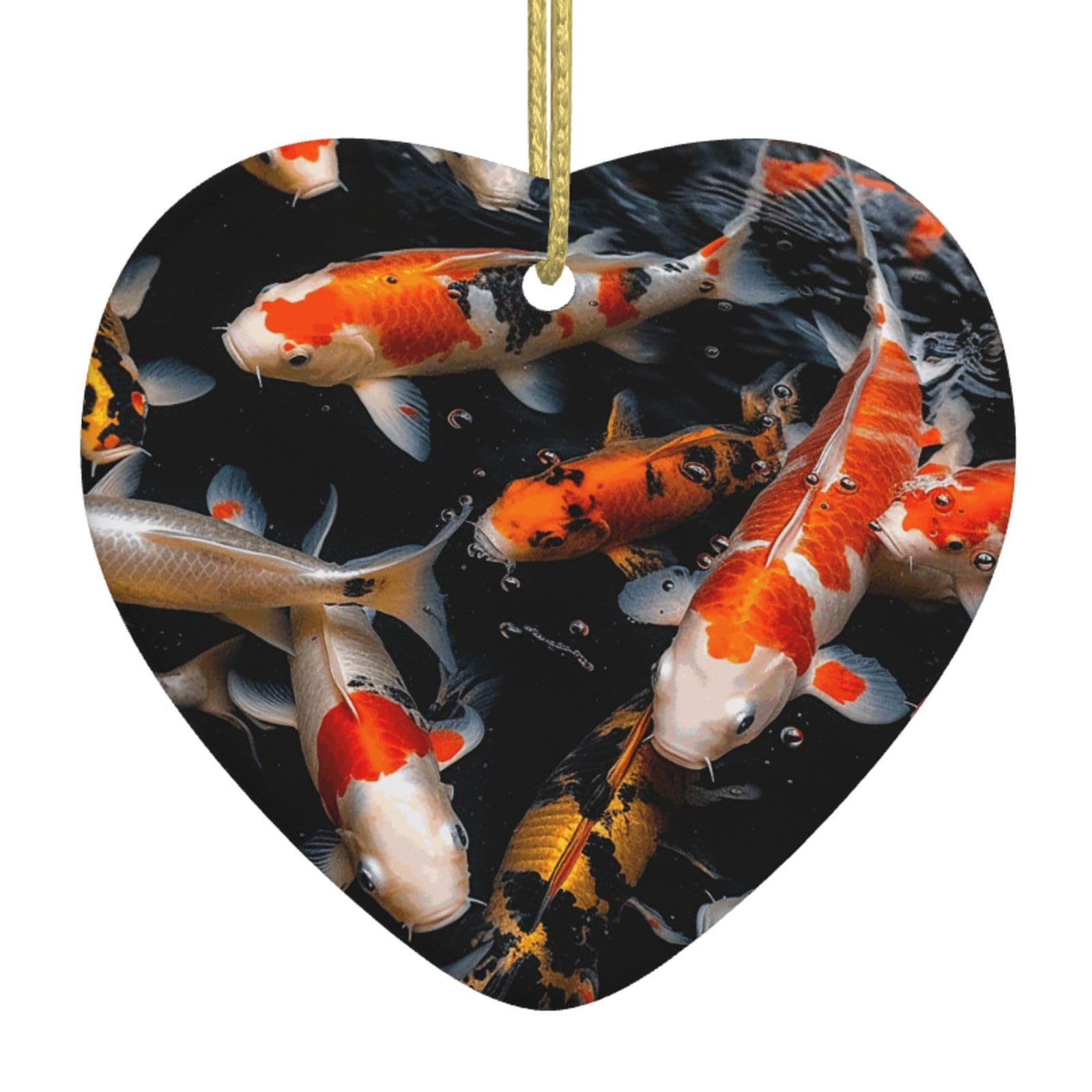 Cowmghldfl Fancy Koi Carp Fishes Christmas Ornament Xmas Hanging Keepsake Ceramic Ornament Personalized Pendant With Rope Christmas Tree Decorations For Xmas Holiday Decor