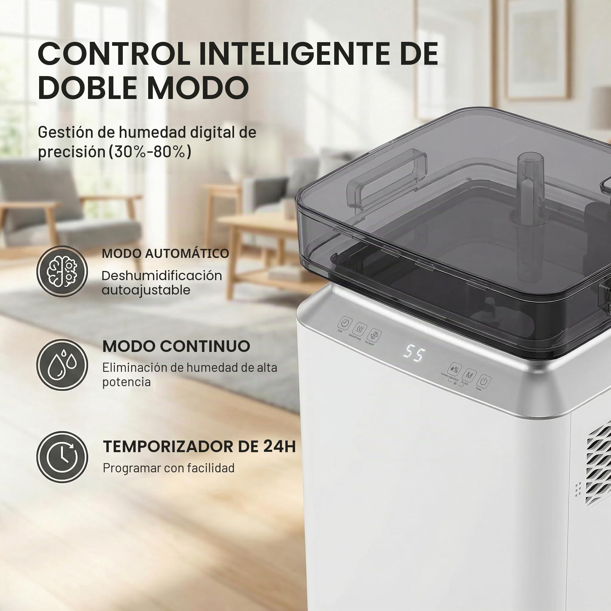 Deshumidificador Eléctrico Comerciale con Bomba: 80L/Día Alta Capacidad Tanque 8L y Drenaje Continuo Portátil con Ruedas para Casa Oficina Trastero Almacén Espacios Grandes