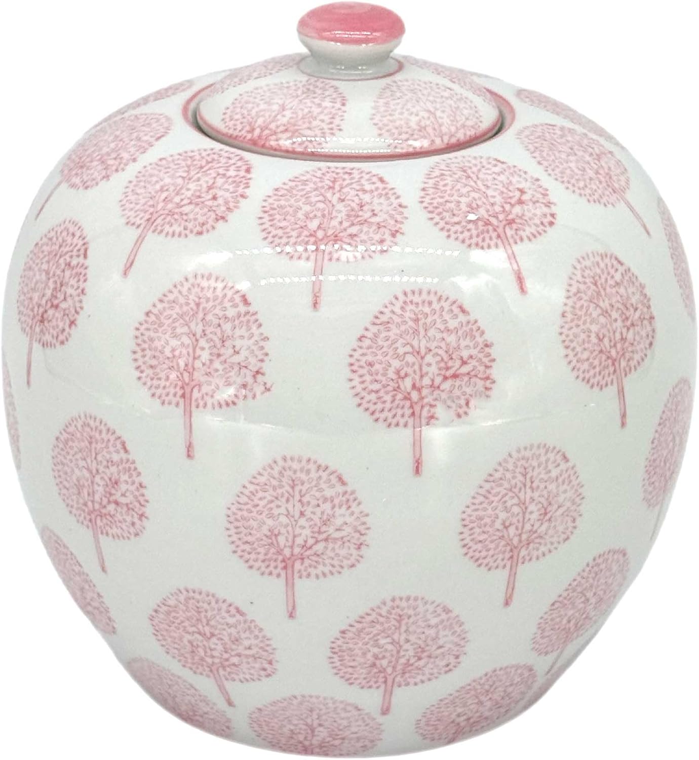 Galt International 8" Pink and White Dandelion Floral Chinoiserie Jar w/Lid- Ginger Jar, Tea Storage, Decorative, Home Decor Vase