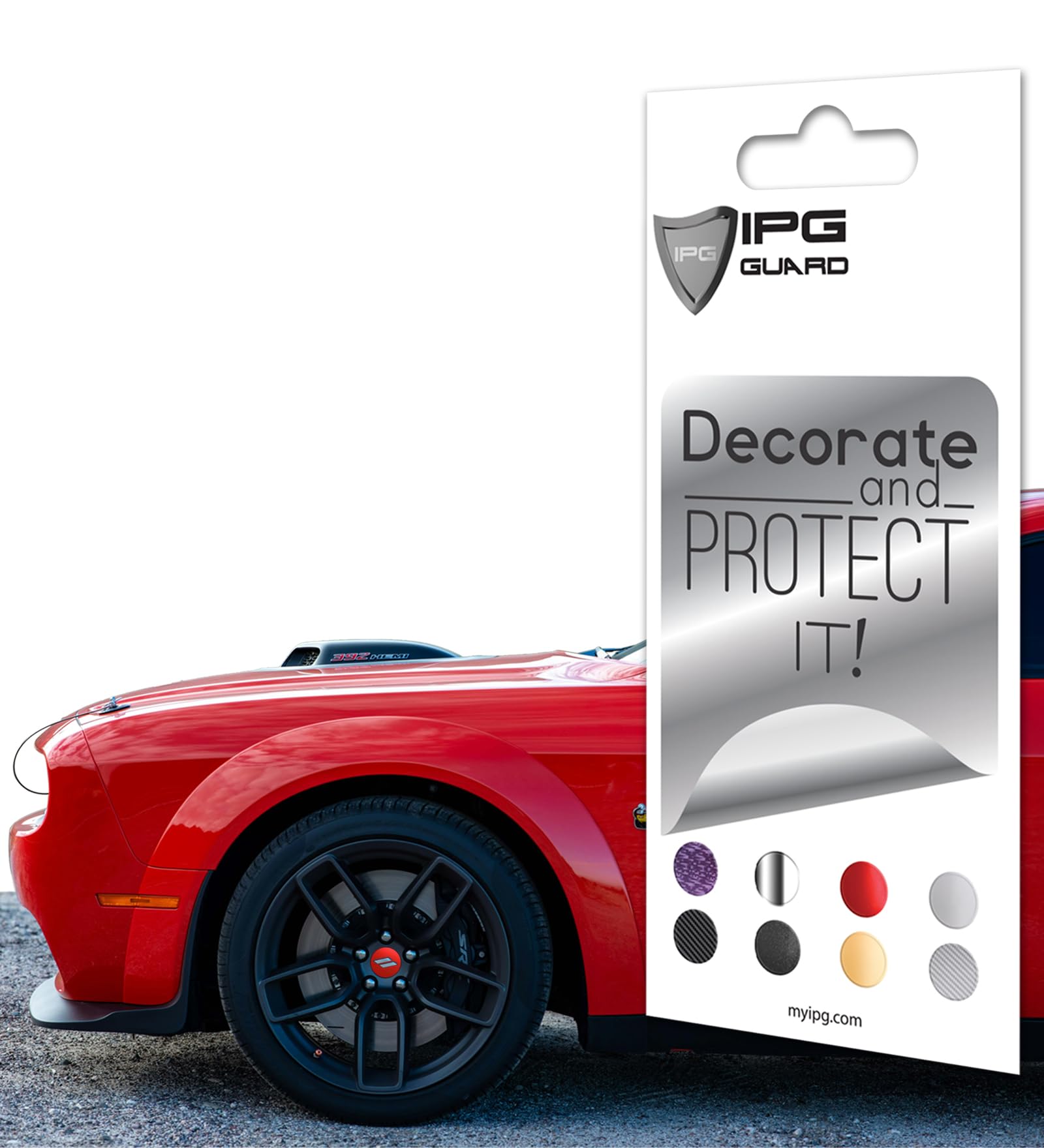 IPG Compatible with Dodge Charger, Challenger, Durango (2017–2023) Wheel Center Cap Overlay Decal Sticker Wrap Kit – Hash Rhombus Design – Personalize Your Vehicle (Outer Logo, Red Pearl)