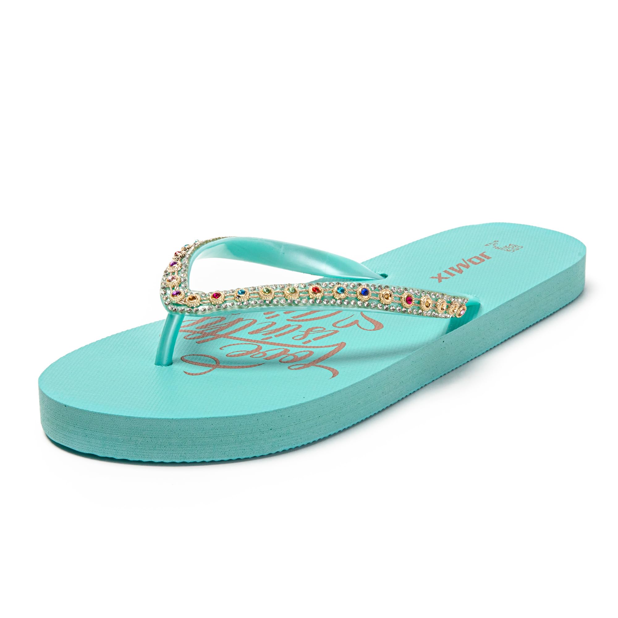 JOMIX Teenslippers voor dames met strass, glanzend, voor dames, van schuimrubber, plat, Blauw, 41 EU