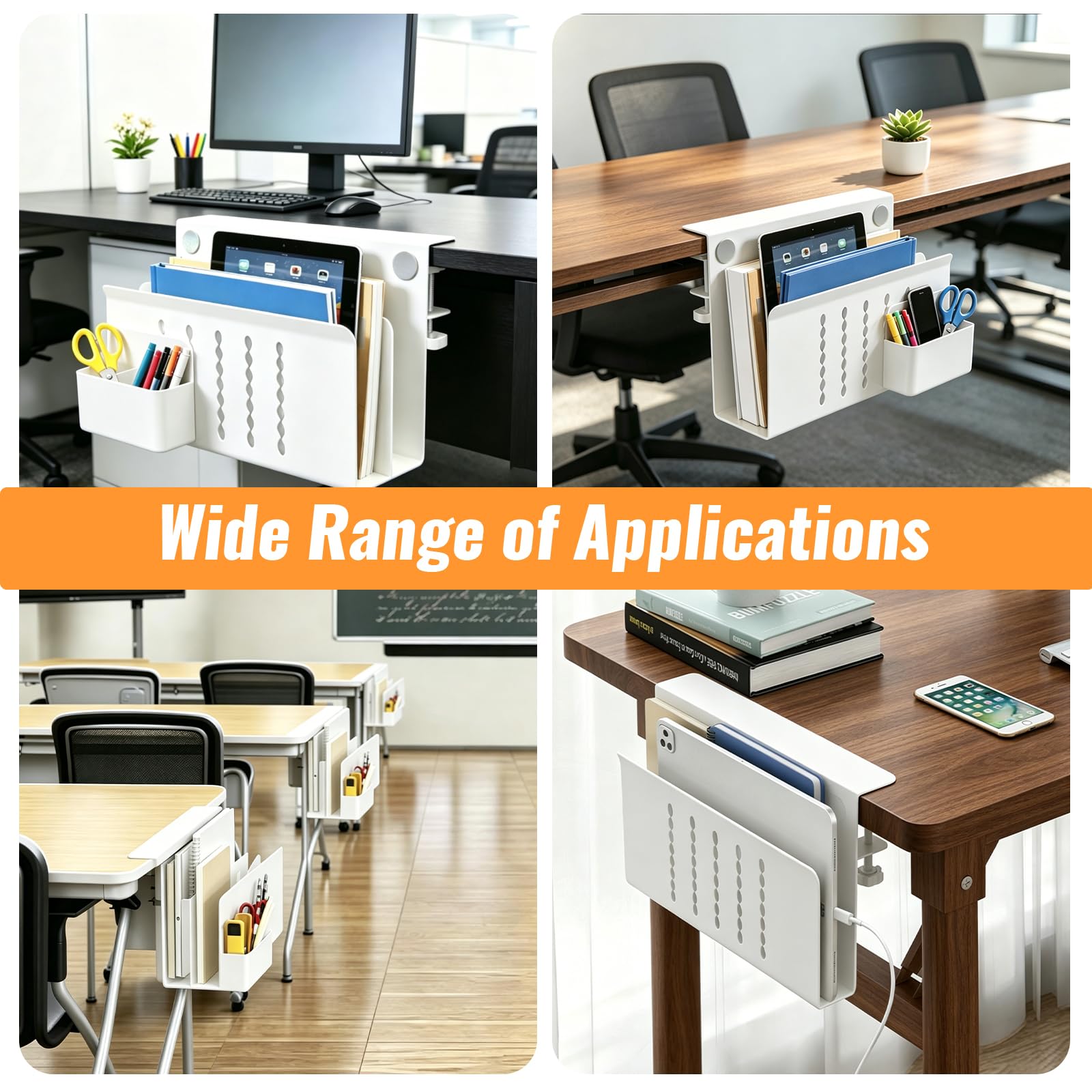 Schreibtisch Seitenaufbewahrung, Verstellbar Seitenständer Laptop Stand Kein Bohrer mit Magnetischer Stifthalter Doppellagig Desk Side Storage Notebook Halterung für Büro Zuhause, Weiß
