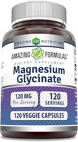 Miniatura 1 de Amazing Formulas - Suplemento de magnesio (glicinato) de 120 mg por porción, cápsulas vegetarianas, con glicinato de magnesio, sin OMG, sin gluten
