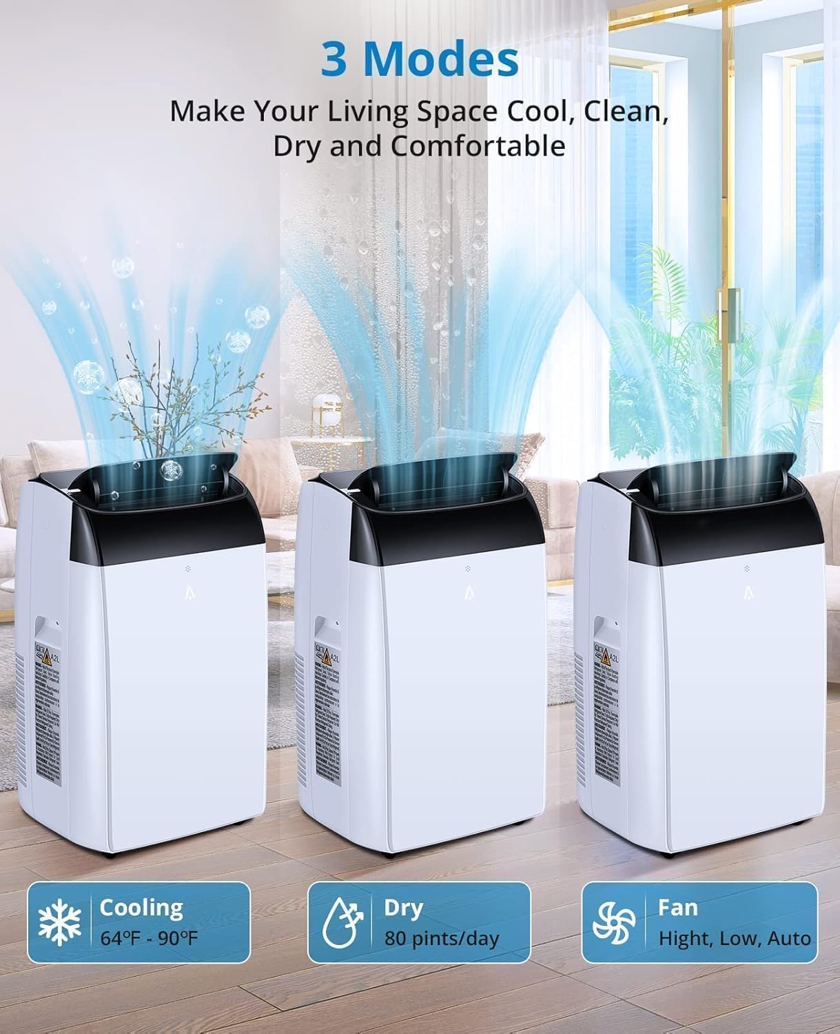 Portable Air Conditioner 10000 BTU 4-in-1 Portable Air Conditioner with Dehumidifier, Air Conditioner with Digital Display and Remote Control, Silent Operation, 24H Timer, Coverage 51㎡ - 3