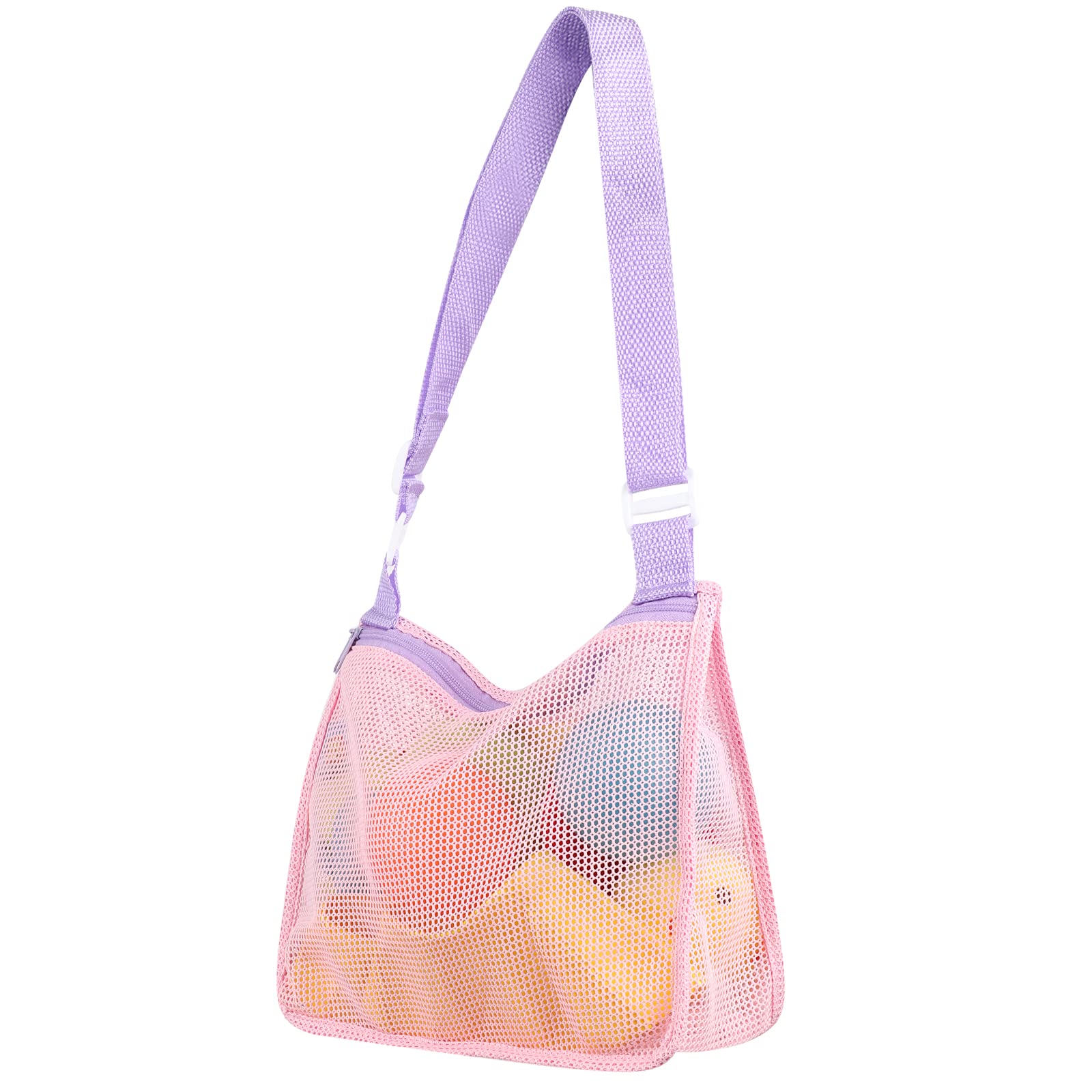 Mumusuki Bolsa de Playa de Malla, Juguetes de Playa Bolsa de Playa de Malla con Toallas con Cremallera Arena Lejos para Sostener Juguetes de Playa Mercado de Comestibles Bolsa de Picnic (Rosa)