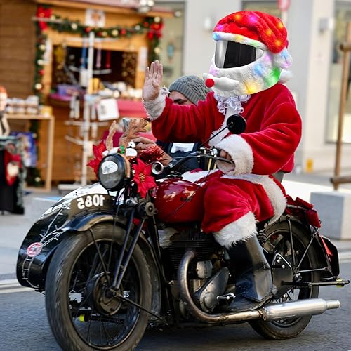Miniatura 7 de Cubierta de casco de motocicleta de Papá Noel extragrande con luz para decoración de sombrero de 30 x 15.8 pulgadas para hombres y mujeres, regalos