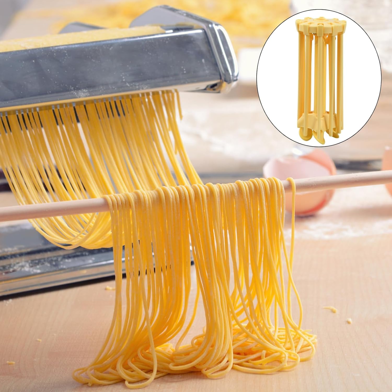 Suszarka do makaronu, suszarka do makaronu, stojak na makaron z 10 wysuwanymi szczeblami, zintegrowany pręt transportowy, składana suszarka do spaghetti, suszarka do makaronu