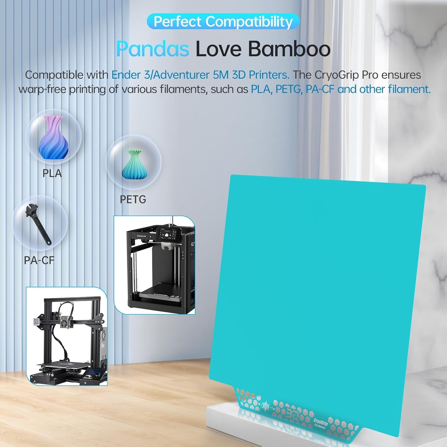 BIQU CryoGrip Pro Glacier-Original Panda Build Plate, Spring Steel Sheet for AD5M/5M Pro/K1/K1C/Ender 3 V3 SE/V3/V2/S1 Pro/V2 Neo/Pro/Kobra 2 Pro/Neptune 3 Pro 3D Printers, Firm Adhesion, 235x235mm