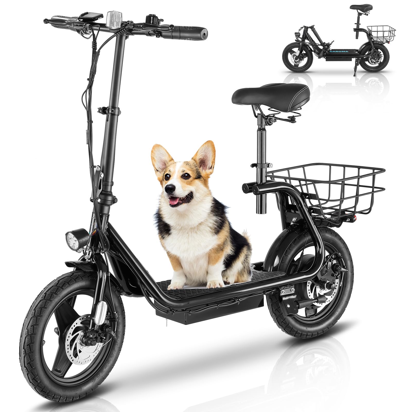 Caroma Peak 500W/800W/1200W Electric Scooter with Seat,14" Fat Tire Electric Scooter for Adults,30 Miles Range&20MPH Max Speed,E Scooter 300 LBS Max Load
