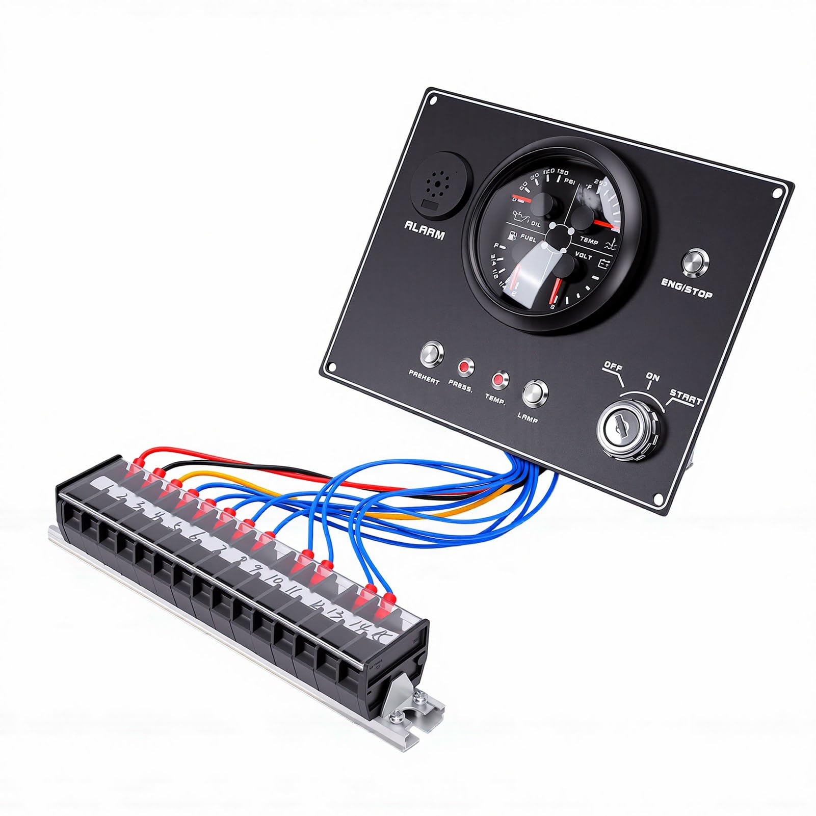 Pannello Strumenti per Barche, Quadro Strumenti 4 in 1 in Metallo e Plastica, Display Livello Carburante Pressione Olio 12V, Temperatura Acqua, Display per Barche, Yacht, Cruscotto