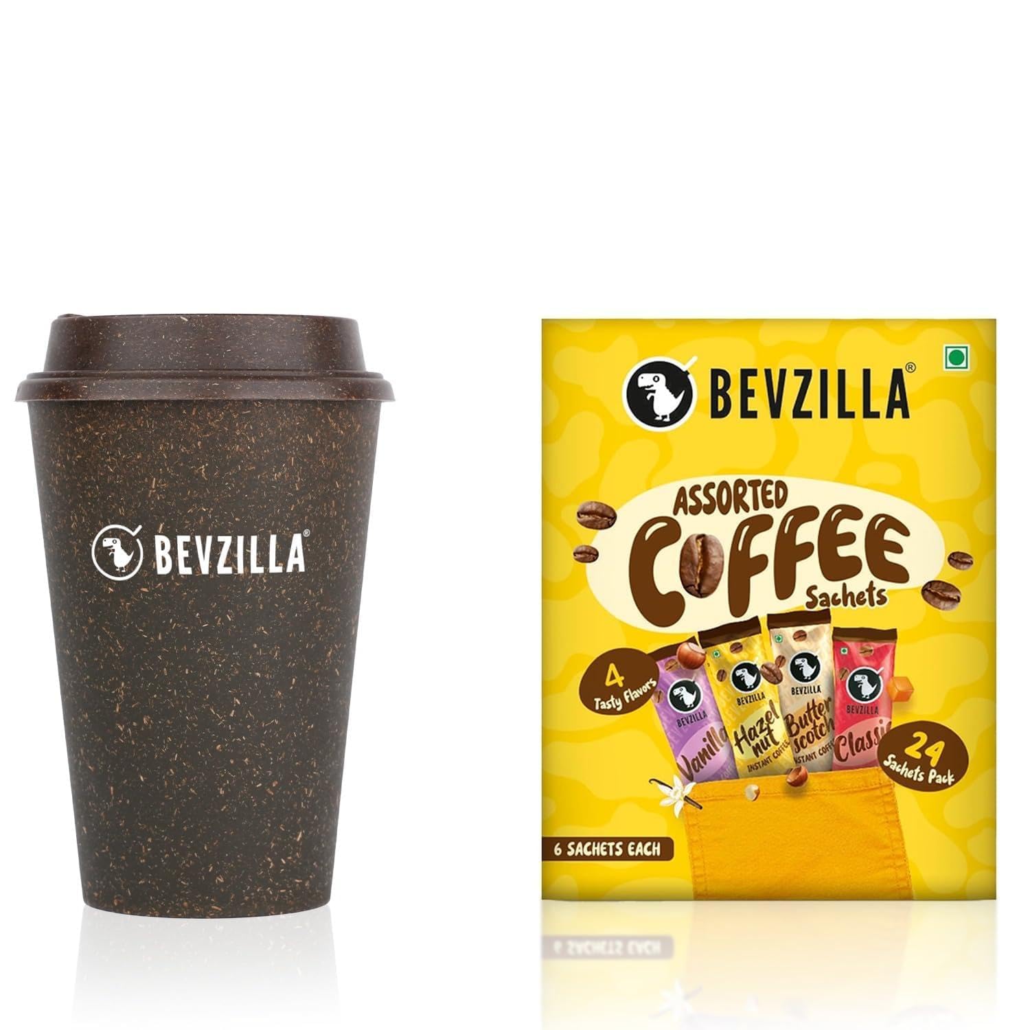 Bevzilla 24 Assorted Coffee Sachets & Tumbler Pack | Eco-Friendly