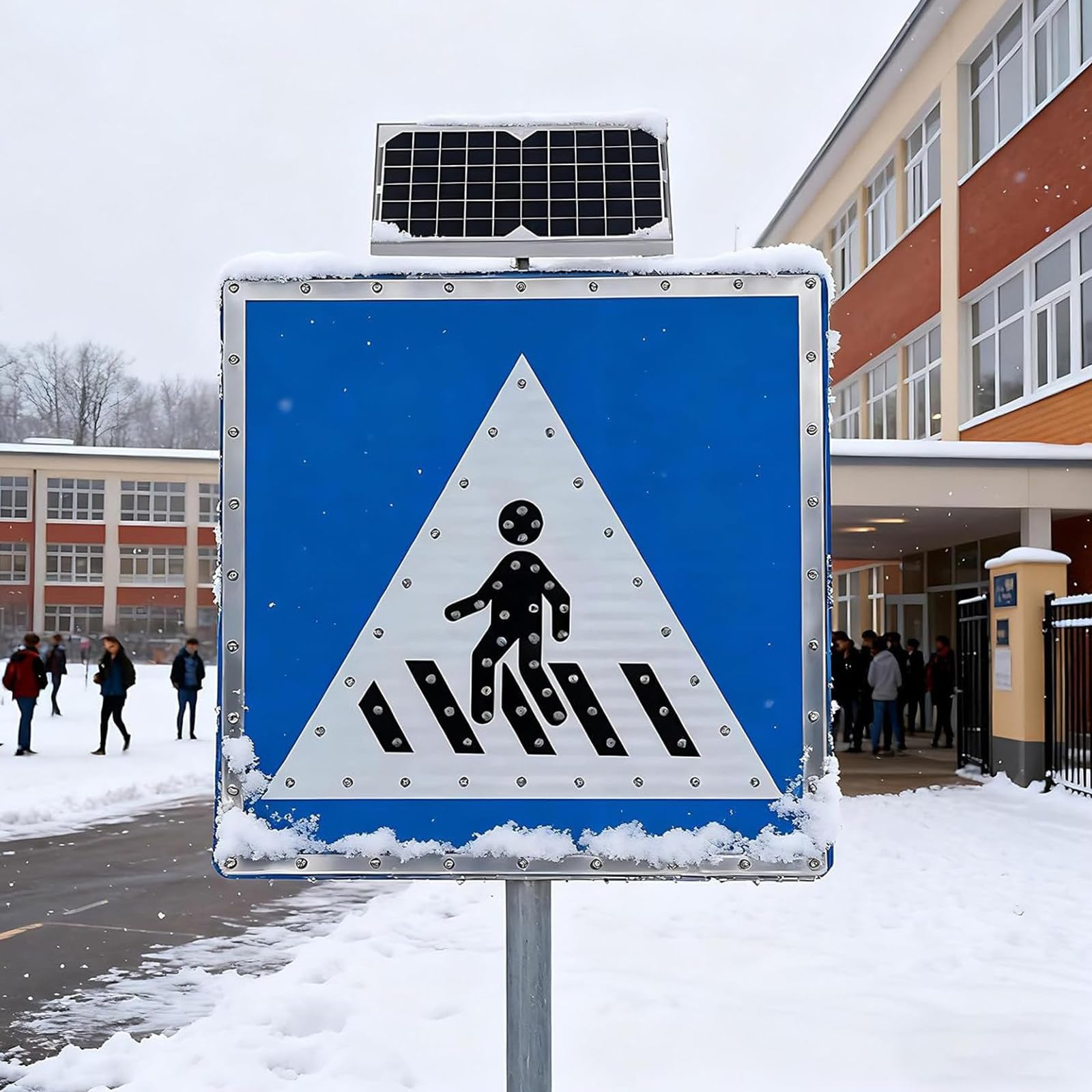 Señal solar de cruce peatonal, señal de advertencia de tráfico, aluminio resistente a la intemperie IP65, para calles de la ciudad y escuelas, 30 pulgadas