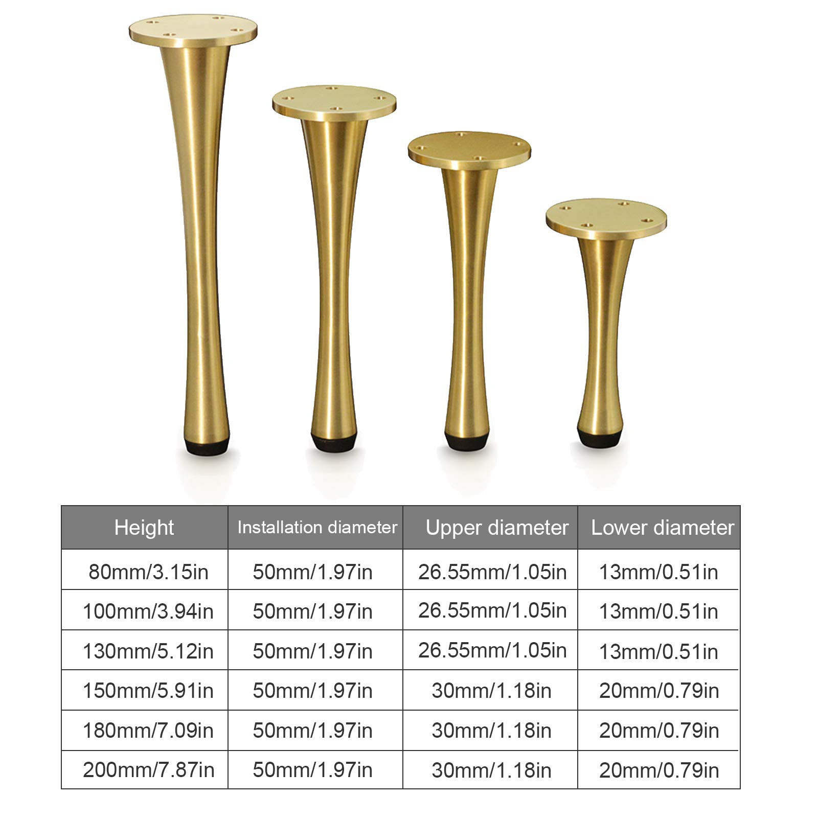IBOWZ Nogi meblowe sofy nogi z litego miedzi, regulowane nogi podtrzymujące szafę, okrągły design, łatwe do czyszczenia, metalowe nogi stołowe DIY, nie trzęsie się, solidna gruba, duża nośność, szafka TV/wanna