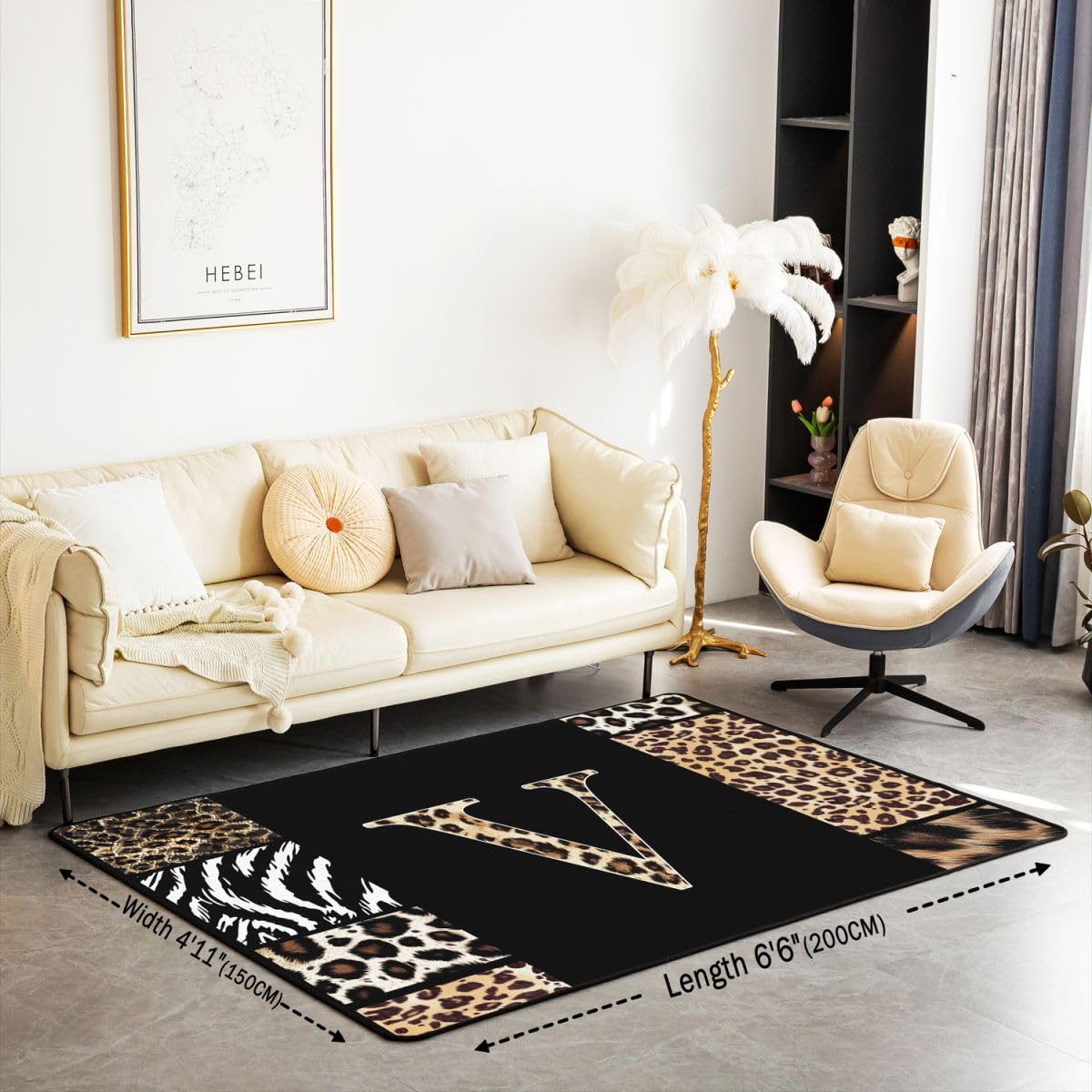 Dywan do salonu, motyw Leopard V, 100 x 150 cm, patchwork, gepard, zebra, do sypialni, dla dzieci, nastolatków, afrykańskie dzikie zwierzęta, mata do wnętrz, dekoracja domu