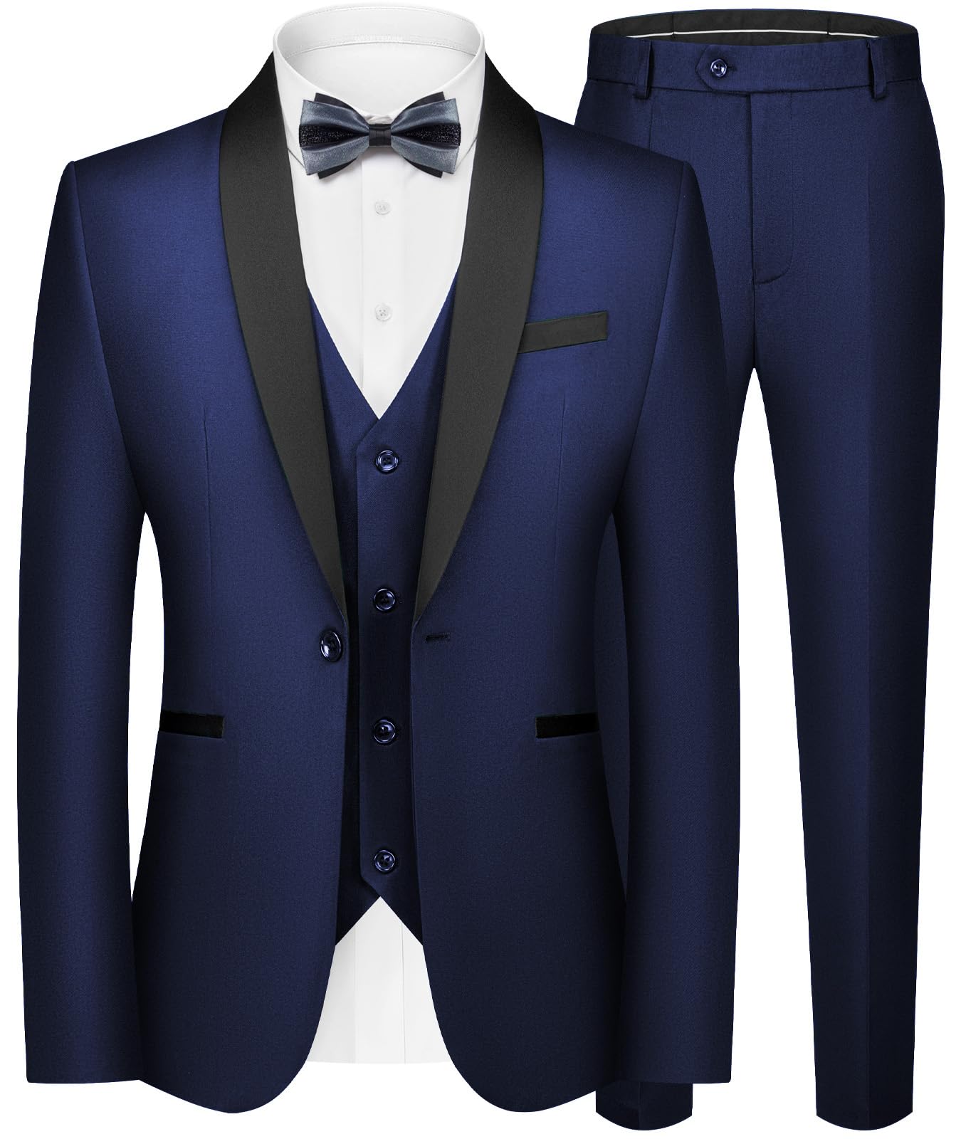 WEEN CHARM Mens Suit Slim Fit Tuxedo 3 Piece One Button Shawl Lapel Blazer Jacket Vest Pants Set for Prom Party — view 13