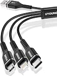 Câble de Charge Multi 2Pack 10FT Câble USB 3 en 1 Long Universel en Nylon Tressé Cordon de Charge Rapide avec Connecteurs Type-C/Lightning/Micro USB pour Téléphone Portable/iPhone/Tablette et Plus