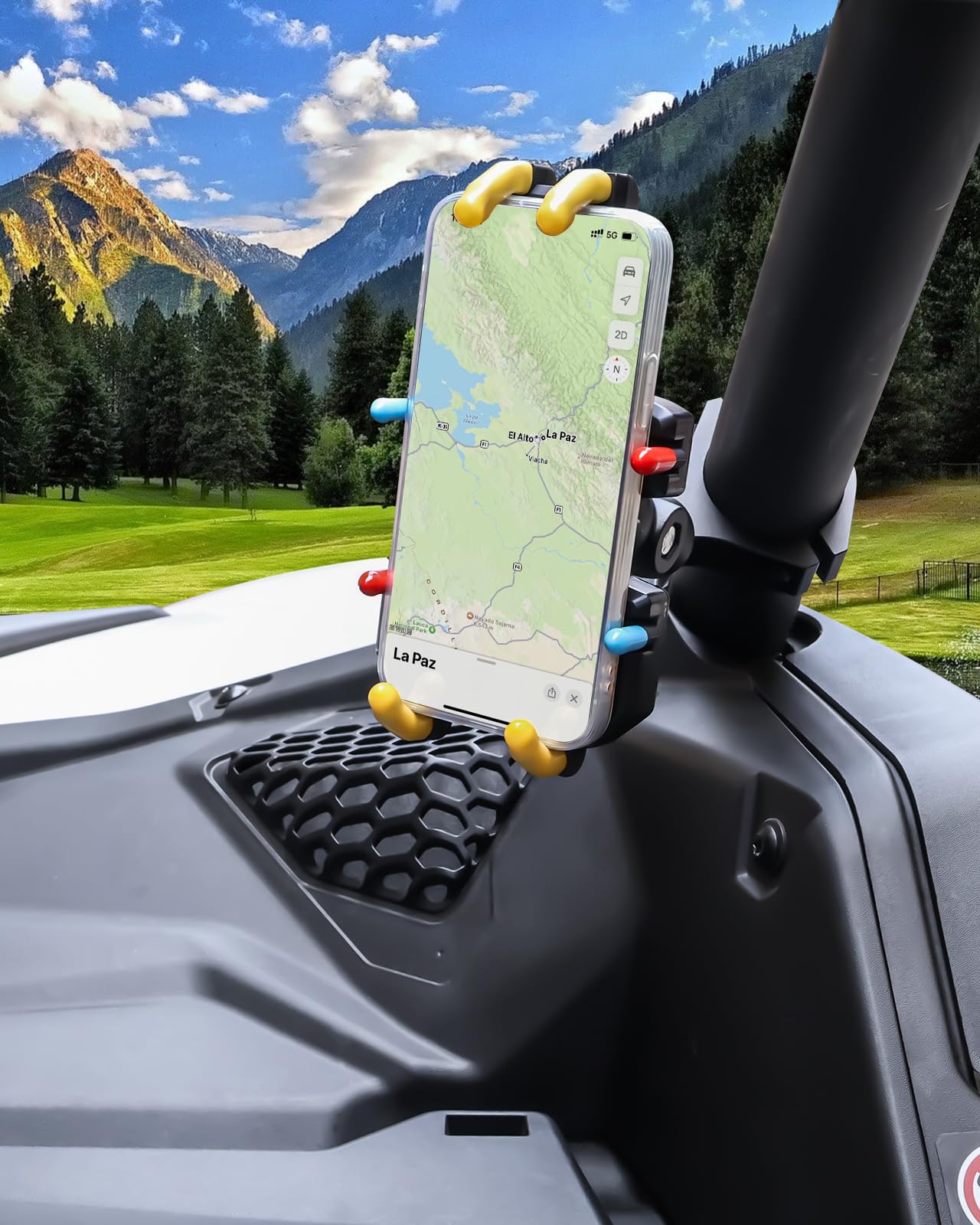 Soporte para teléfono UTV – Soporte de teléfono resistente ajustable de 360°, 8 garras para tubo redondo de 1.75 a 2 pulgadas, compatible con RZR Maverick X3 Ranger Pioneer Talon Teryx
