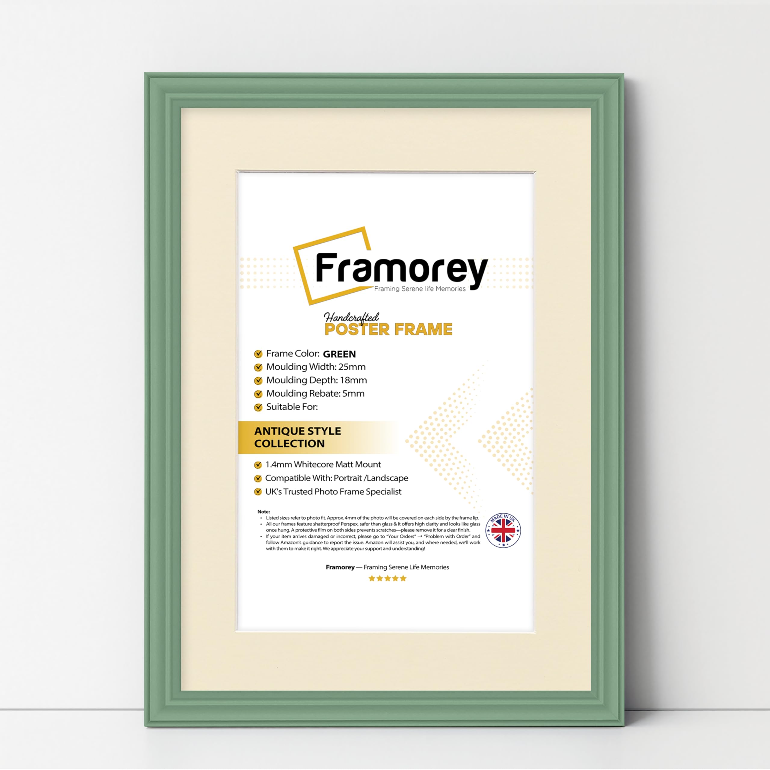 Framorey Framing Serene Life Memories Green With Ivory Mount Framorey Lw Antique Style Photo Frames 24X20" Size Green Picture Frame With 20X16" Size Ivory Mount, Wall Hanging Poster Frame, Photo Print Frames