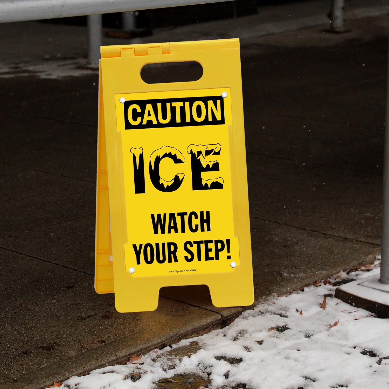 Suelo plegable SmartSign Sign, Legend "caution – hielo, ver su paso.," 25 cm de alto x 12 cm de ancho, negro sobre amarillo
