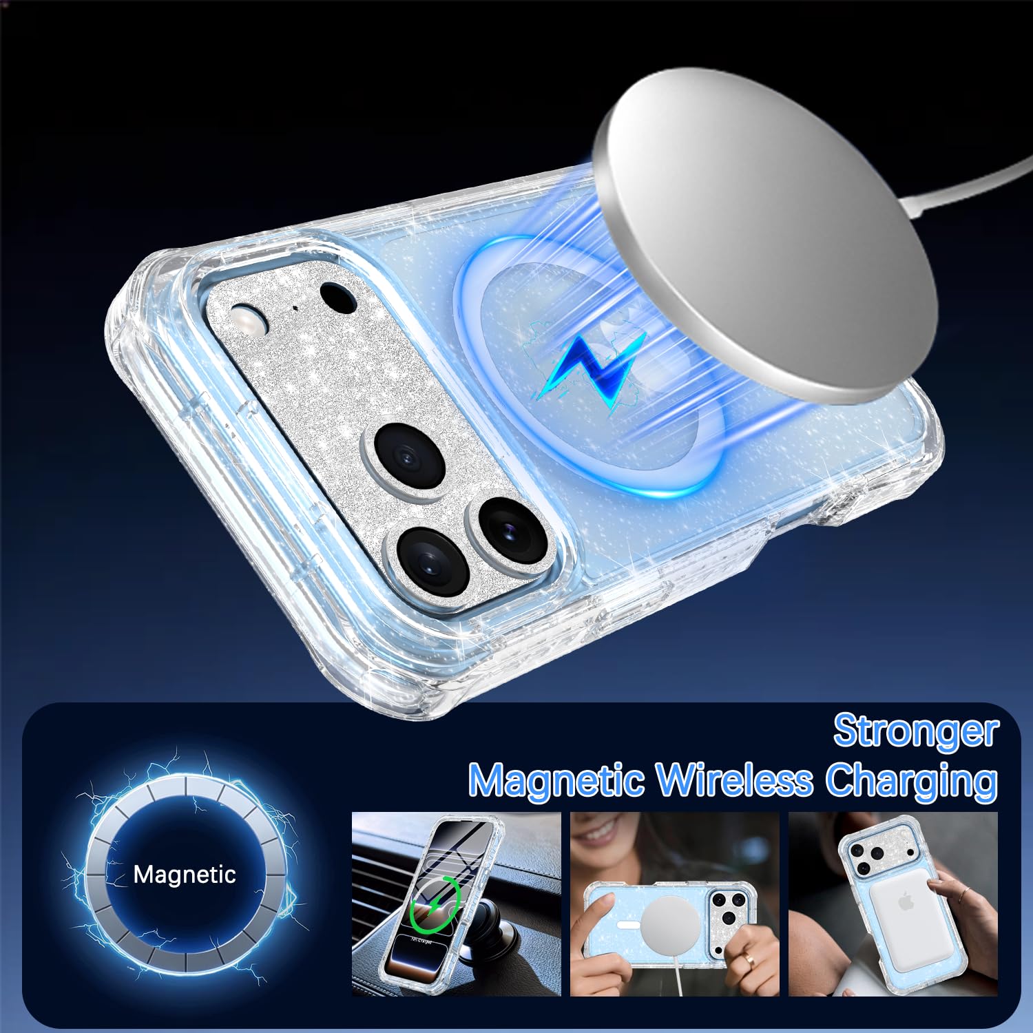 Custodia magnetica per 18 Pro Max, custodia magnetica per iPhone 17 Pro Max, compatibile con MagSafe, pellicola protettiva per lo schermo integrata, protezione per obiettivo della fotocamera