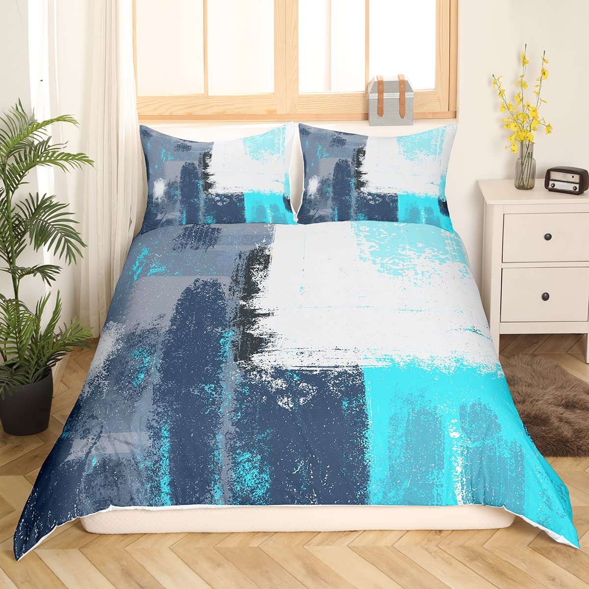 Abstract Bedding Set Modern Abstract Art Comforter Cover for Boys Girls Children Teal Blue Grey Pattern Bedding Duvet Cover Set Room Decor King Size Bedspread Cover 3Pcs โ image 1
