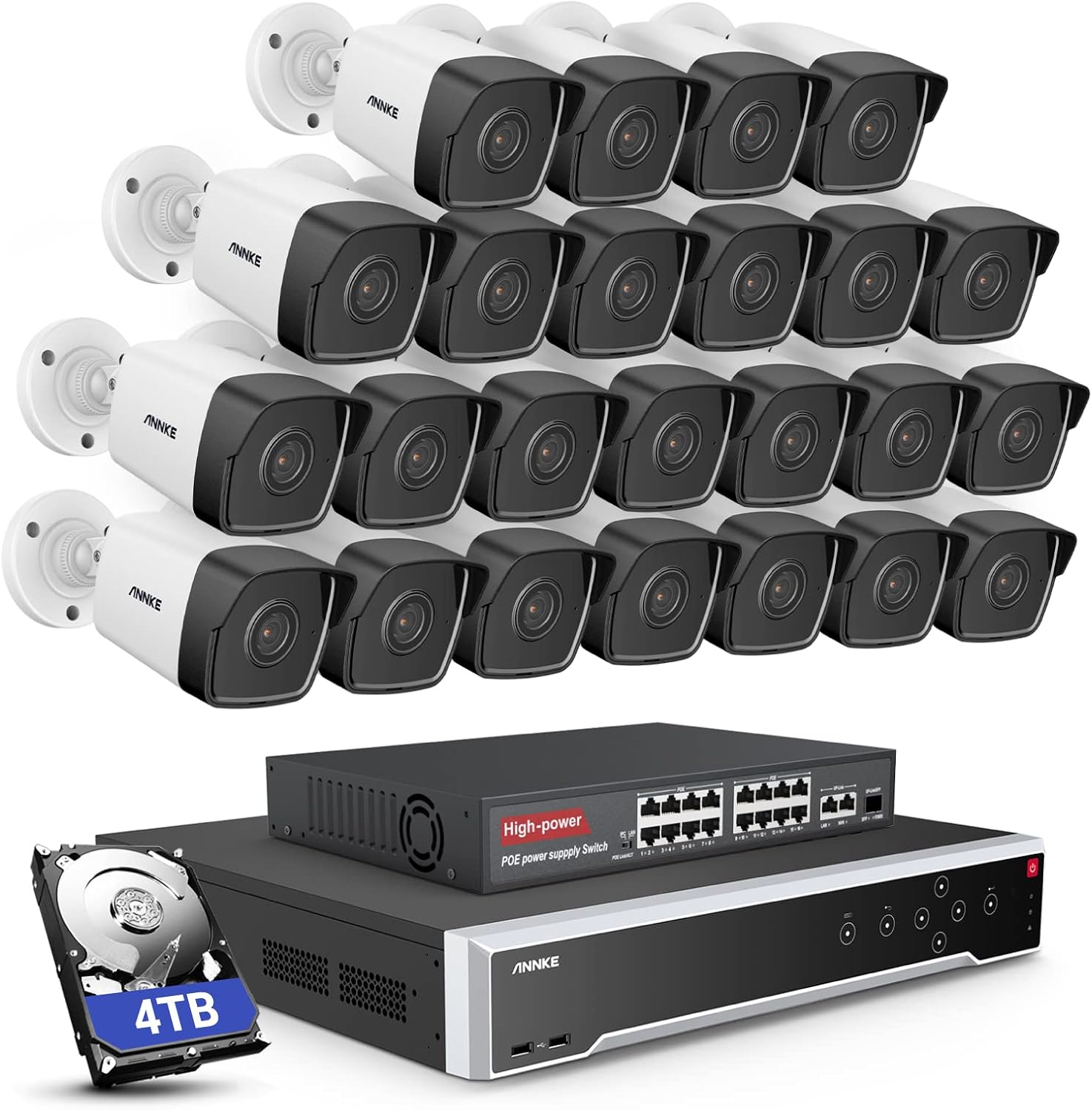 ANNKE 32 Channel PoE Security Camera Systems, 12MP NVR with 4TB Hard Drive and 24pcs 5MP Wired Surveillance IP Cameras, IP67 Waterproof, 100 ft Color Night Vision, 24/7 Business Video Audio Recording : Electronics
