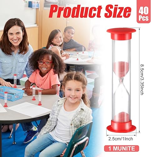 Miniatura 7 de Juego de 40 unidades de temporizador de arena para niños, temporizador de arena de 1 minuto, reloj de reloj de arena cubierto de acrílico para