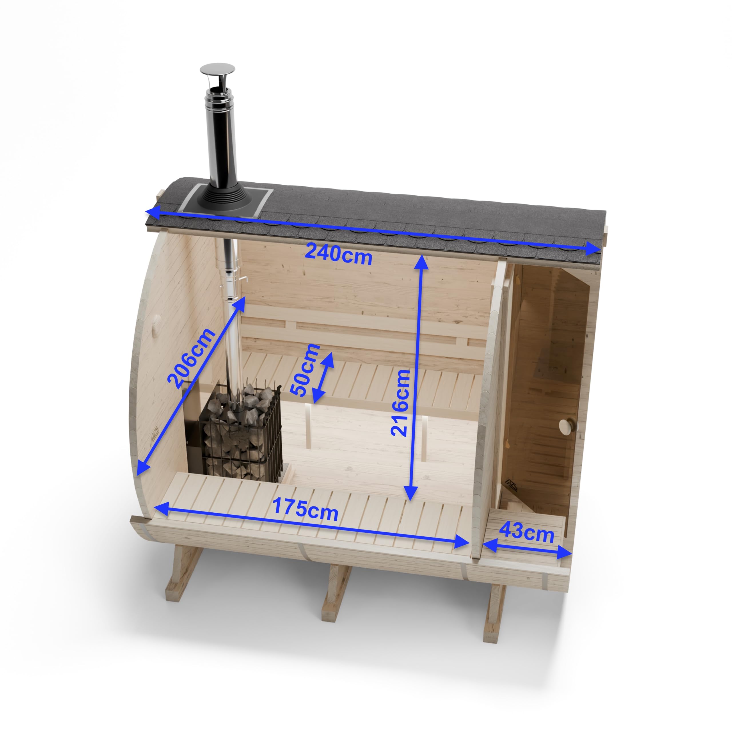 Fasssauna Gartensauna aus Fichtenholz mit Holzofen ETNA – 2–6 Personen