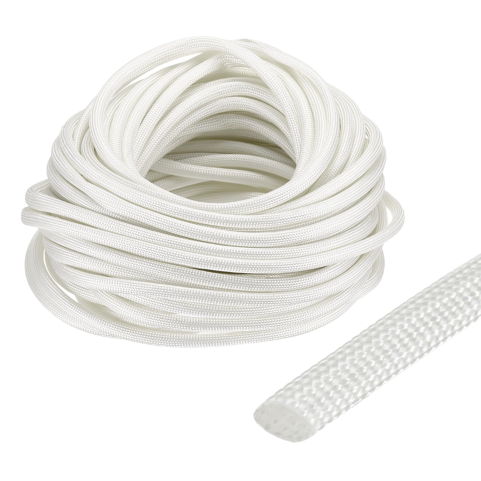 sourcing map Insulation Cable Protector,4mm/0.16 Inch-15m/49 Feet High TEMP Fiberglass Sleeve White — image 1