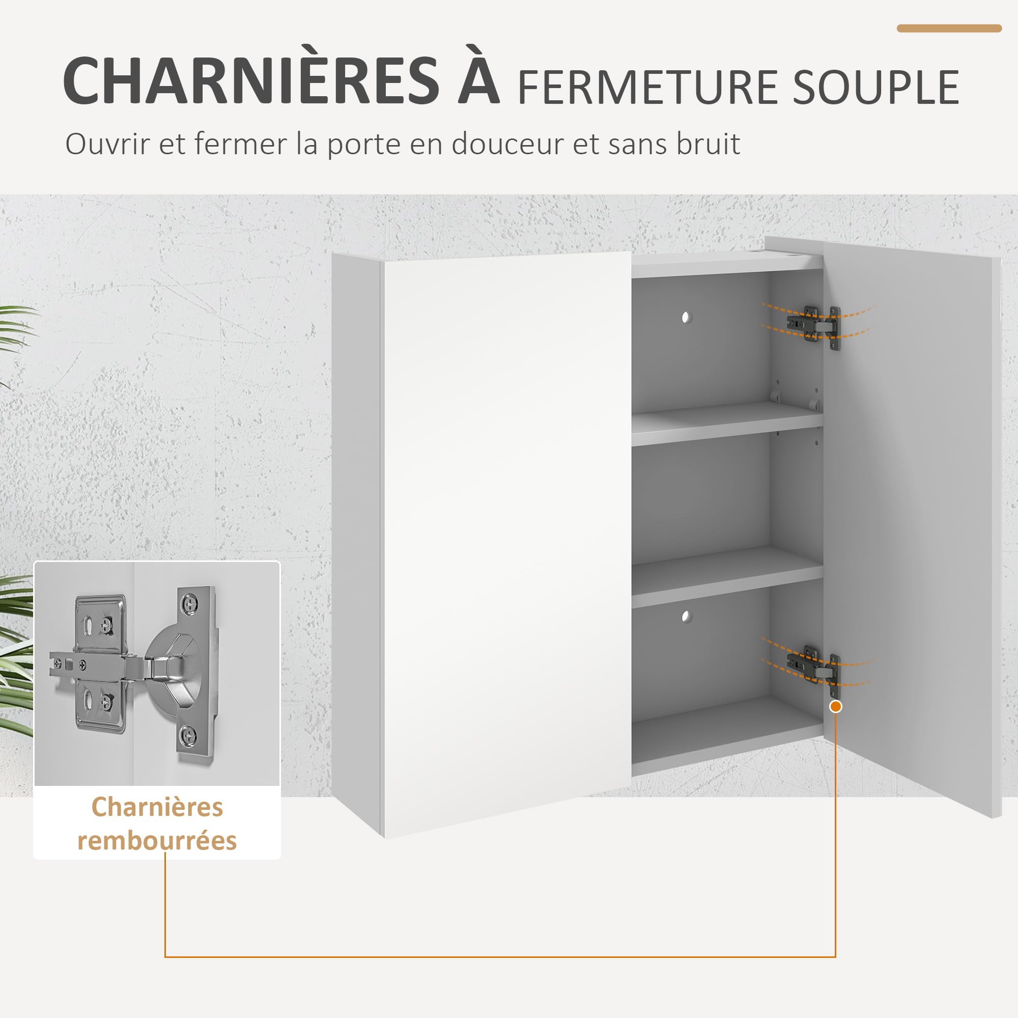 kleankin Armoire Murale de Salle de Bain, Placard de Rangement, 3 Niveaux, étagère réglable, 2 Portes et miroirs, Armoire Suspendue, 60 x 15 x 60 cm, Blanc