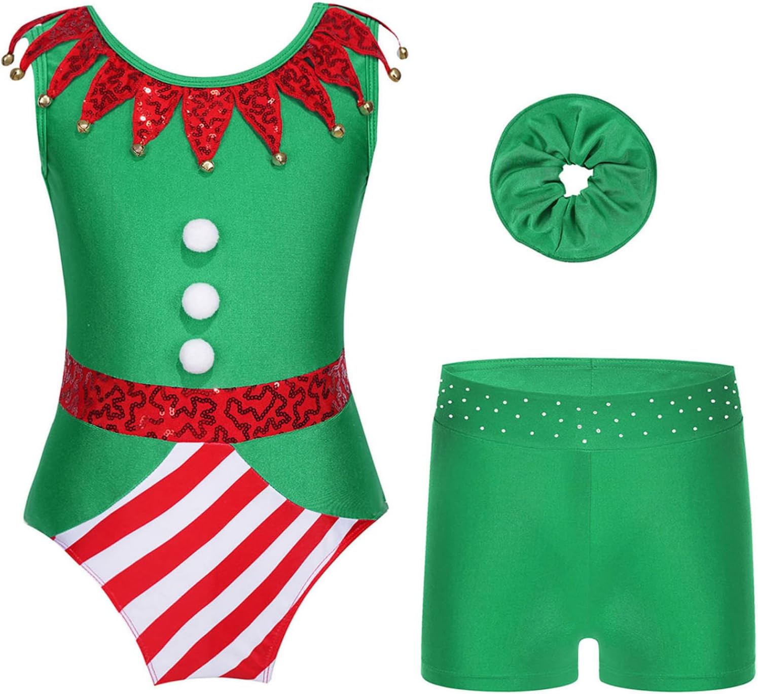 Sywiyi Girls Gymnastics Leotards Striped Ballet Dance Unitards Biketards Activewear with Short & Hairband for Christmas