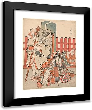 ArtDirect Katsukawa Shunsho 20x24 Black Modern Framed Art Print Titled The Actors Nakamura Nakazo I as Chinzei Hachiro Tametomo Disguised as a Pilgrim left, and Ichikawa Danjuro V as Kazusa no Gorob