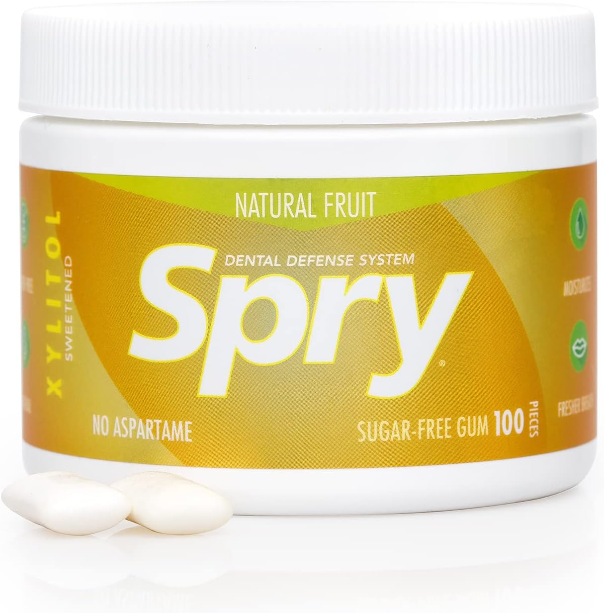 Spry Fresh Natural Xylitol Chewing Gum Dental Defense System Aspartame-Free Sugar Free Gum (Fresh Fruit, 100 Count - Pack of 1)