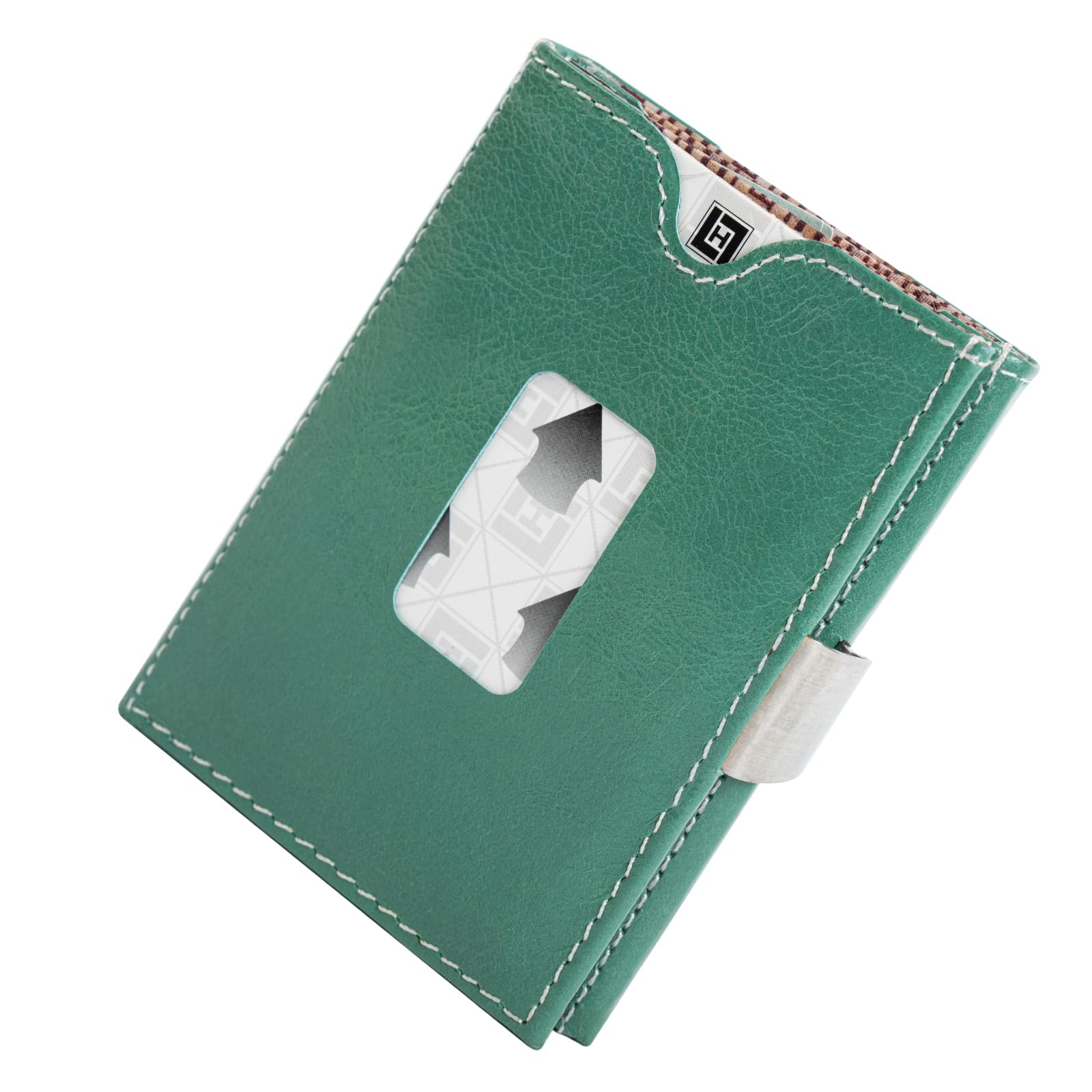 LLH Leather Trifold Wallet - RFID Blocking with Stainless Steel Locking Clip Wallet, Minimalist Front Pocket RFID Blocking Credit Card Holder (Turquoise)