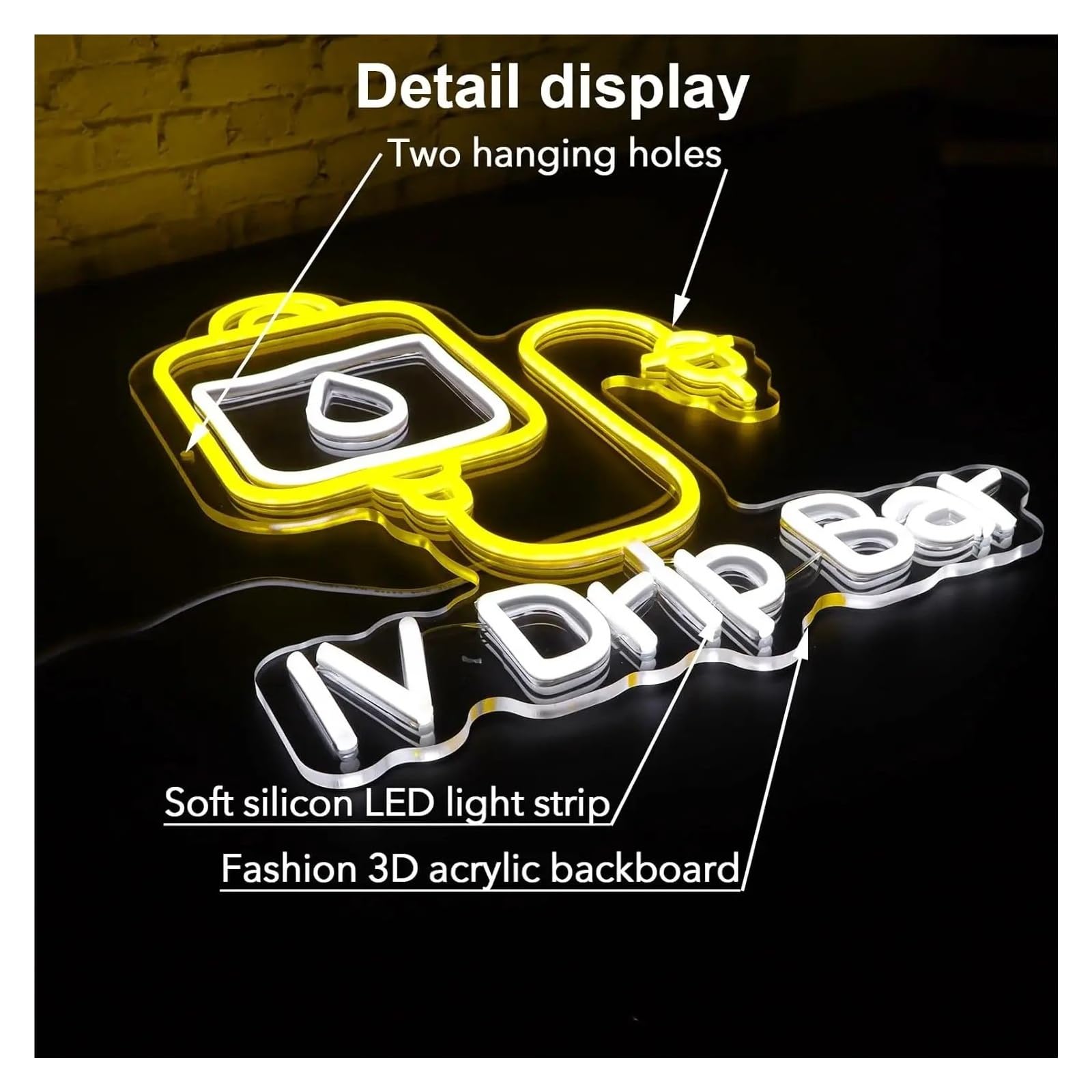 Luces de neón Letrero De Neón IV Drip Bar luz LED Regulable Por USB Para Consultorios Médicos, Clínicas Terapia, Decoración Del Dormitorio Hogar 38X30cm