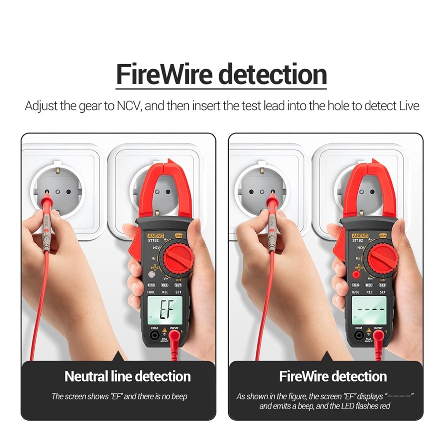 ST182 Digital Clamp Meter AC Current Multimeter DC/AC Voltage Ammeter Voltages Tester Amp Hz Capacitance NCV Ohm Test