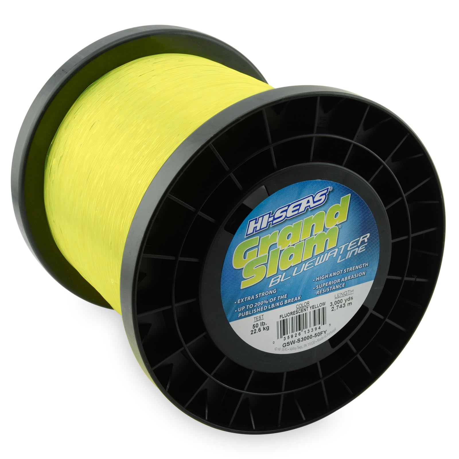 HI-SEAS Bluewater - Línea de pesca monofilamento – hasta un 200% más fuerte, grado de torneo de alta resistencia para pesca en agua salada en color azul océano, amarillo fluorescente, llama naranja