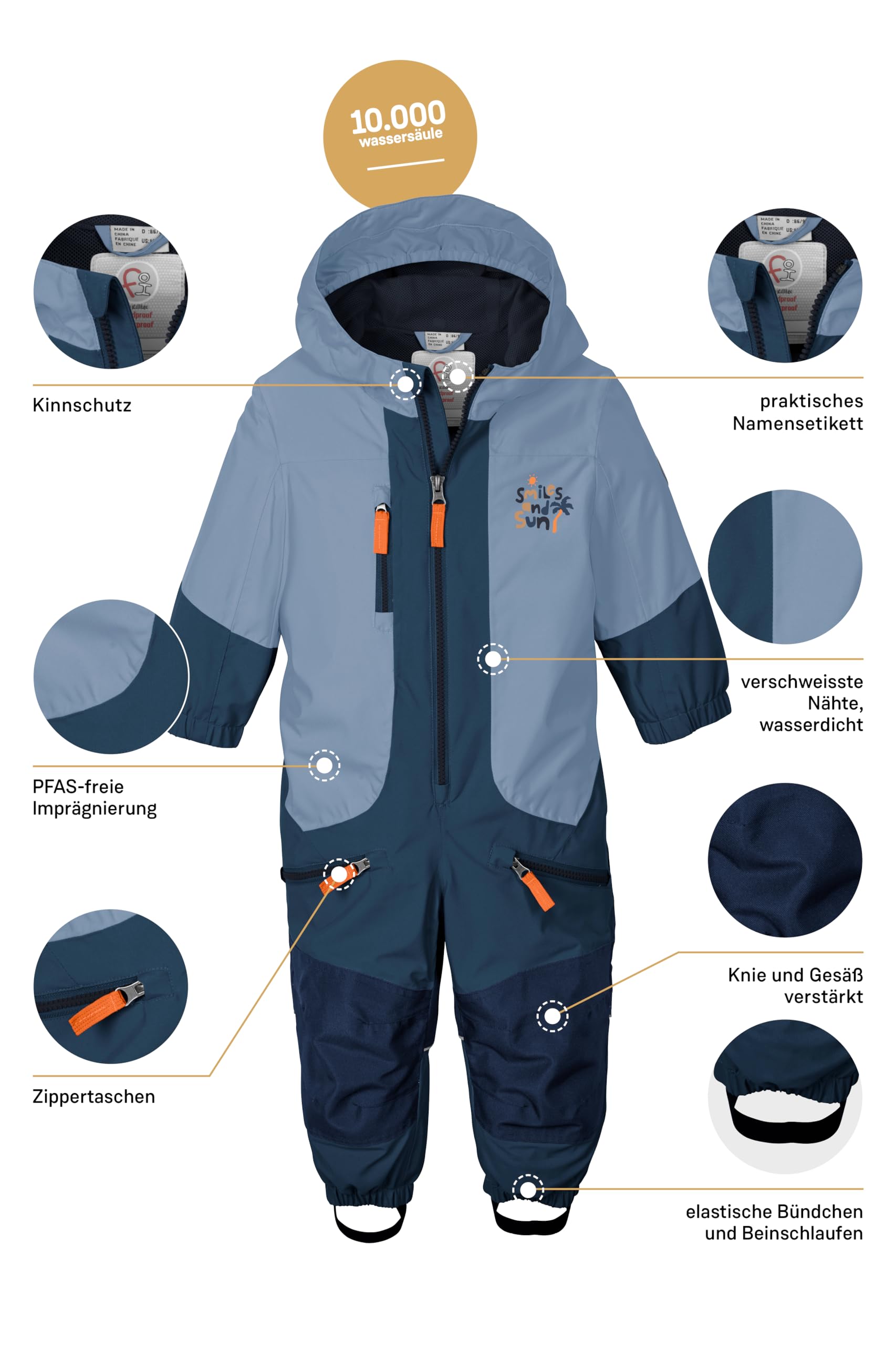 first instinct by killtec Kinder Funktionsoverall/Matschanzug mit Kapuze 42909-000, hell denim, 122-128, 42909-000