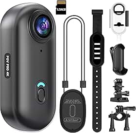Intepoll Mini Câmera De Ação 4K Com Wi-Fi, 128 Gb, Thumb Pov, Corporal Portátil, Gravadora Vídeo Vestível Subaquática À Prova D'Água Ipx7, Suporte Para Capacete, Dv Esportivo Magnético Ciclismo, Ani