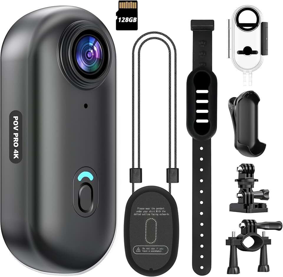Mini Câmera De Ação 4K Com Wi-Fi, 128 Gb, Thumb Pov, Corporal Portátil, Gravadora Vídeo Vestível Subaquática À Prova D'Água Ipx7, Suporte Para Capacete, Dv Esportivo Magnético Ciclismo, Ani