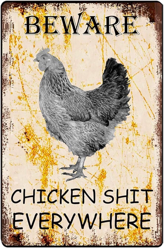 rayprint Creative Tin Sign Beware Chicken Shit Everywhere Funny Novelty Metal Sign Retro Wall Decor for Home Gate Garden Bars Restaurants Cafes Office Store Pubs Club Sign Gift 12X16 inch
