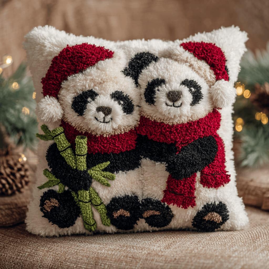 Kitquiver Latch Hook Rug Kits for Adults Panda DIY Latch Hook Cushion Cross-Stitch Embroidery Cushion Cover for Home Sofa Decoration 17X17 in.