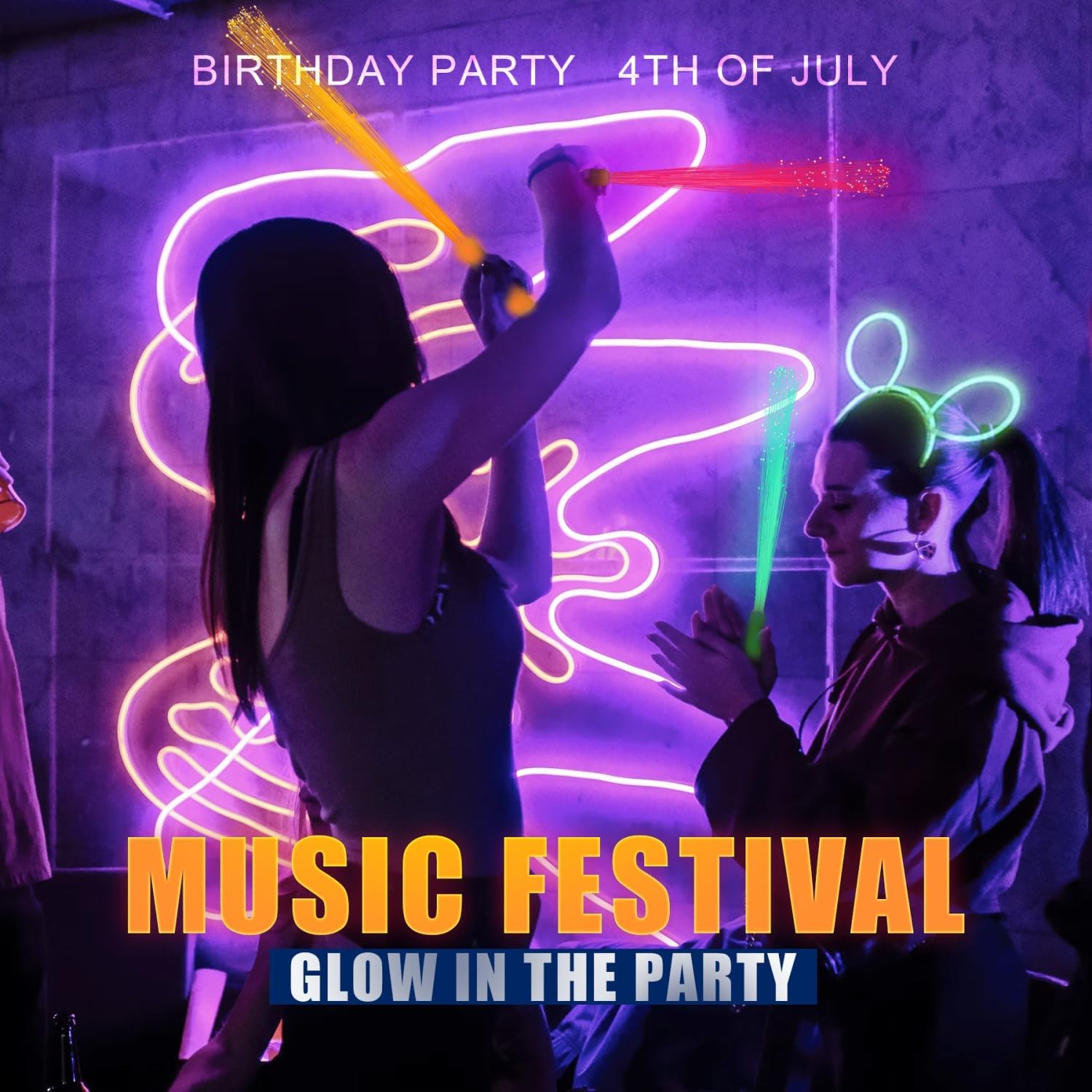 12Pack Orange Glow Sticks Light Up Fiber Optic Stick Glow Wands Bulk with 3 Flashing Models for Christmas Halloween Party Favors Birthday Wedding Concerts - Image 5