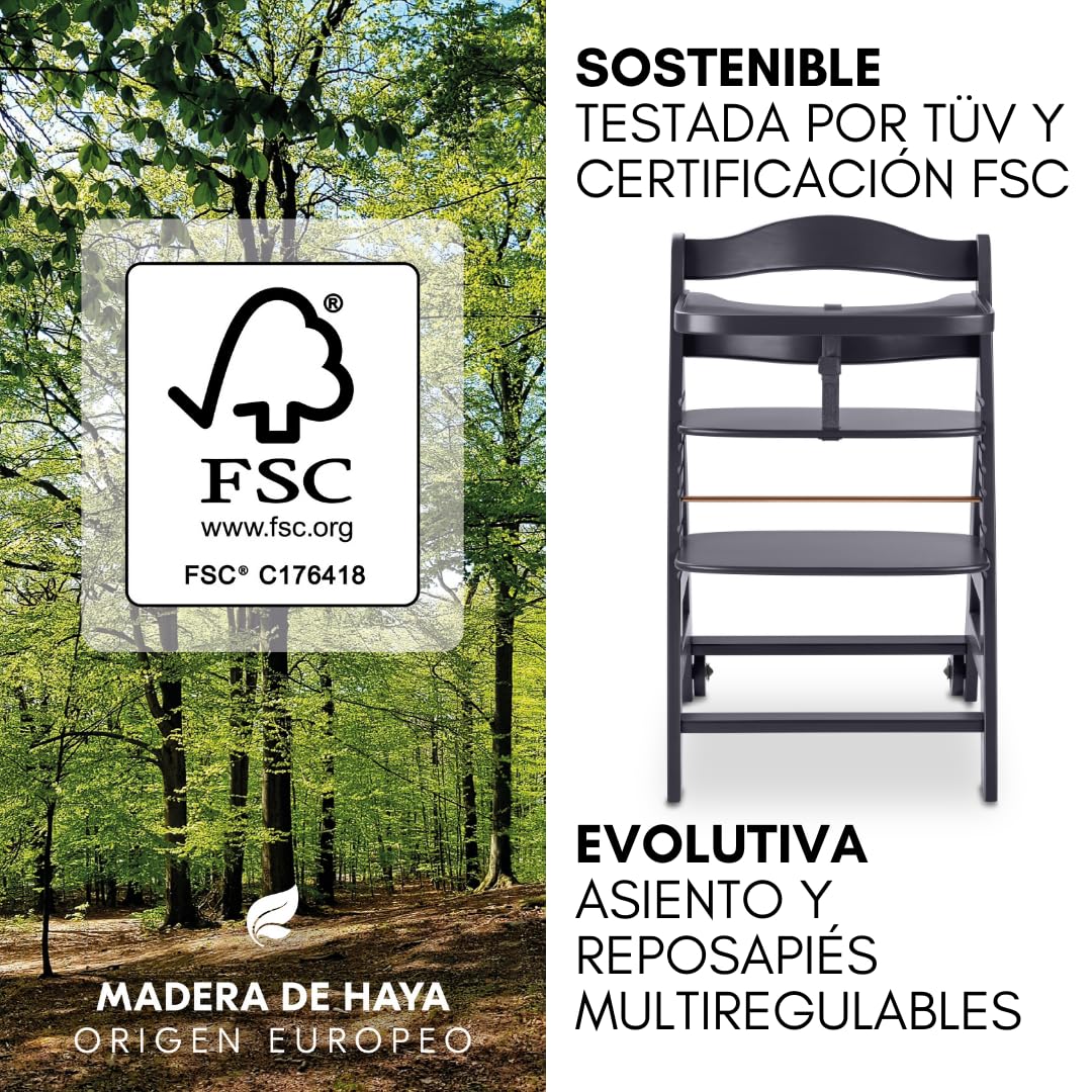 hauck Trona Beta Newborn Set de Trona Evolutiva Bebe apta desde el Nacimiento, Tronas de Bebe Evolutiva con Hamaca, Cojín y Bandeja, Silla Bebe Madera - Melange Grey