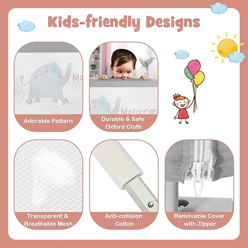 Miniatura 5 de BABY JOY Riel de cama para niños pequeños, 77 pulgadas, extra largo, altura ajustable y plegable, protector de riel de cama de bebé con malla