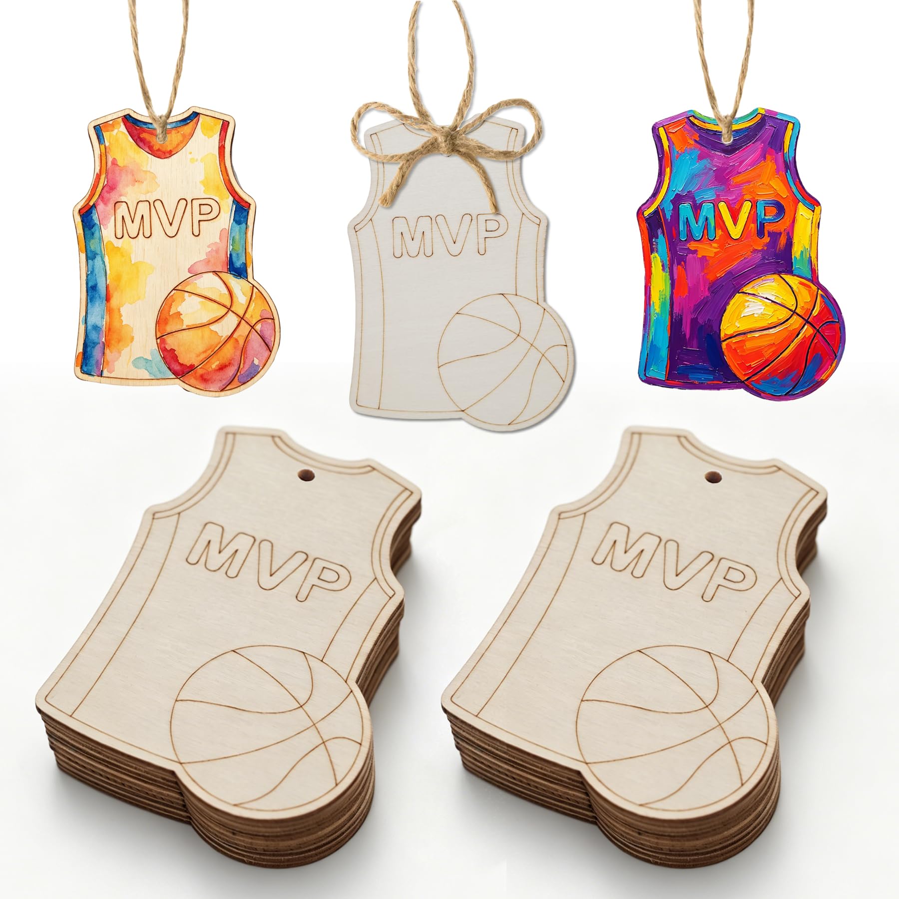 Décoration de fête sport avec les 30 tranches de bois en jersey MVP pour anniversaire