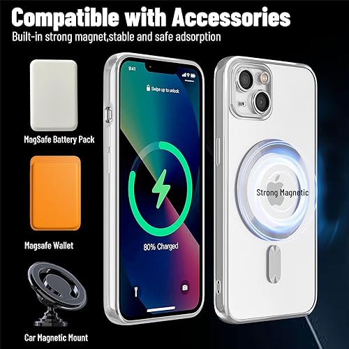 Miniatura 5 de Funda magnética para iPhone 15, galvanizada transparente, delgada, para iPhone 15 (6.1 pulgadas), con película protectora de pantalla, a prueba de